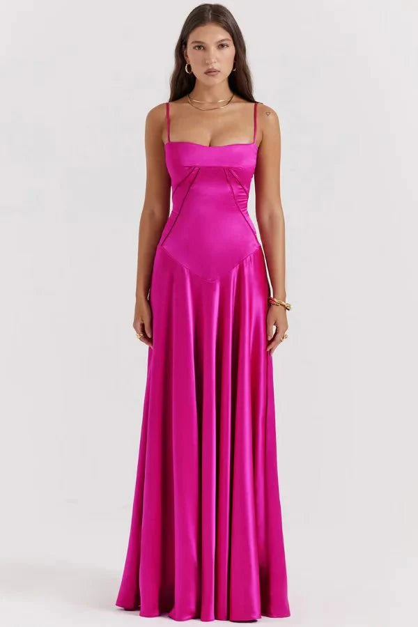 Elegantes Satin-Maxikleid mit eckigem Ausschnitt für Damen