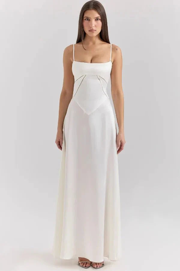 Elegantes Satin-Maxikleid mit eckigem Ausschnitt für Damen