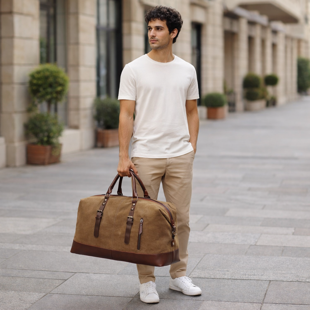 Leder-Reisetasche für Herren - Robuster Canvas-Weekender