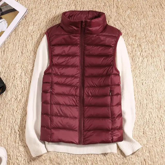 NOUVEAU RICHE Ultraleichte Daunenweste Damen Warme Leichte Schicht Dunkelrot