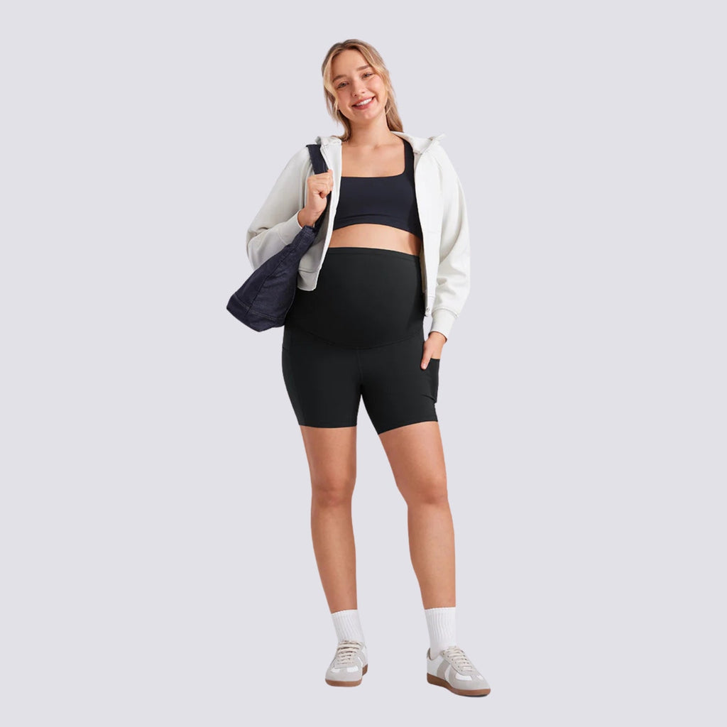 Bequeme Umstandsshorts für Damen | Elastische Schwangerschafts-Radlerhose mit Bauchstütze | Kurze Umstandsleggings für den Sommer