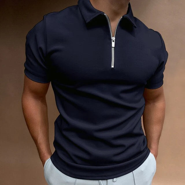 Men's Polo Shirt with Zipper | Short-Sleeve Polo Shirt Stain-Resistant & Odor-Neutralizing | Everyday & Office