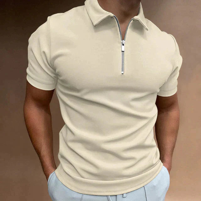Men's Polo Shirt with Zipper | Short-Sleeve Polo Shirt Stain-Resistant & Odor-Neutralizing | Everyday & Office
