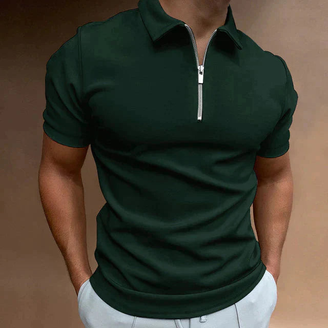 Men's Polo Shirt with Zipper | Short-Sleeve Polo Shirt Stain-Resistant & Odor-Neutralizing | Everyday & Office