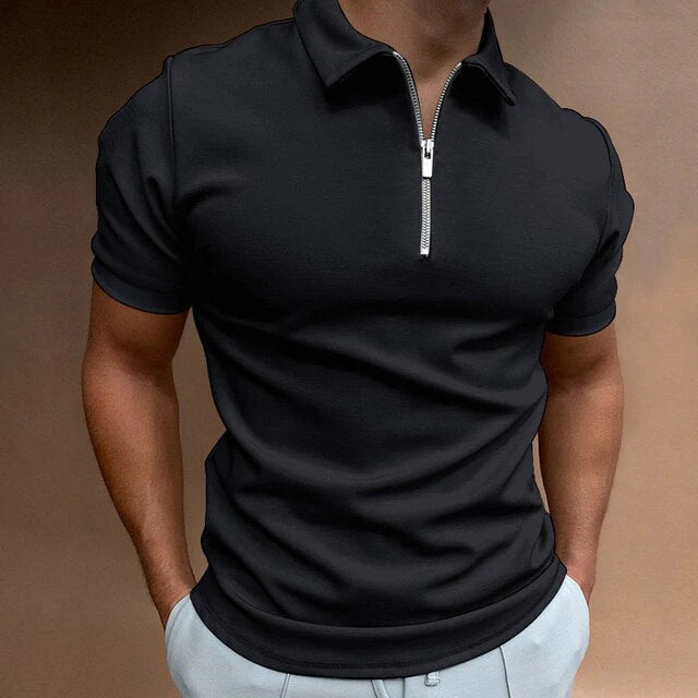 Men's Polo Shirt with Zipper | Short-Sleeve Polo Shirt Stain-Resistant & Odor-Neutralizing | Everyday & Office