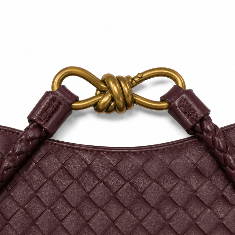 Braided Handbag for Women | Stylish Crossbody Bag with Braided Look Made of Vegan Leather with Gold Details and Shoulder Strap
