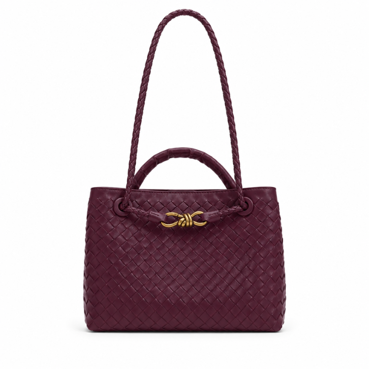Braided Handbag for Women | Stylish Crossbody Bag with Braided Look Made of Vegan Leather with Gold Details and Shoulder Strap