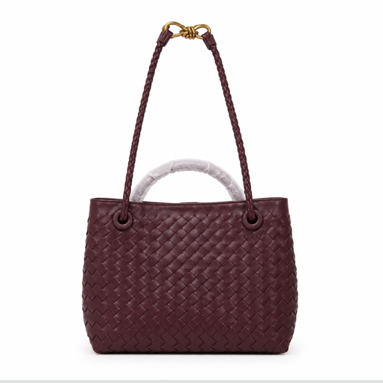 Braided Handbag for Women | Stylish Crossbody Bag with Braided Look Made of Vegan Leather with Gold Details and Shoulder Strap