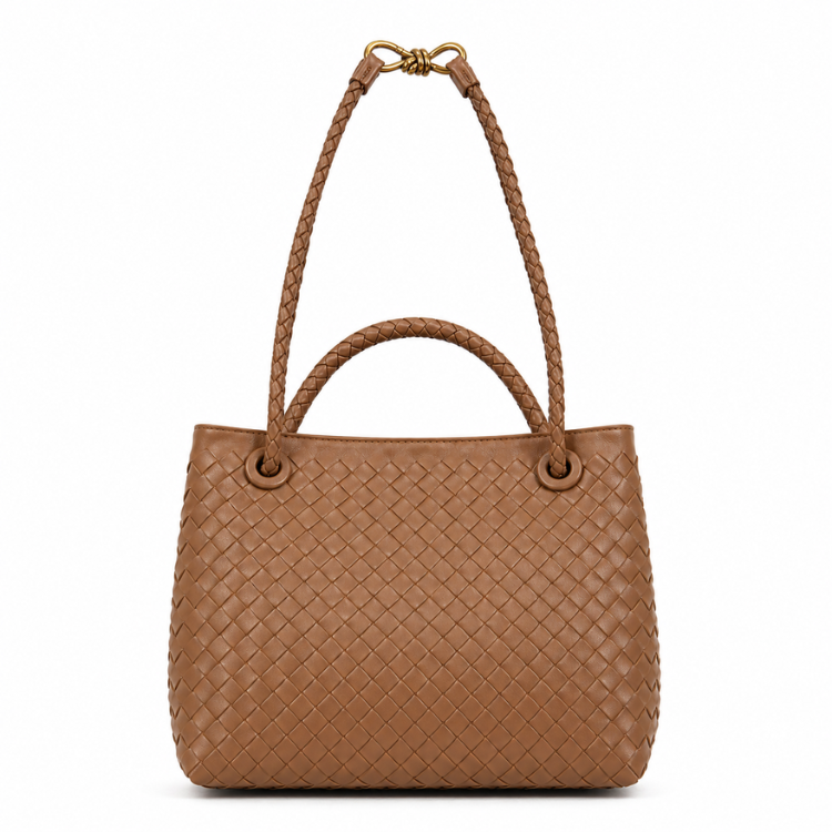 Braided Handbag for Women | Stylish Crossbody Bag with Braided Look Made of Vegan Leather with Gold Details and Shoulder Strap
