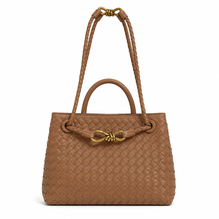 Braided Handbag for Women | Stylish Crossbody Bag with Braided Look Made of Vegan Leather with Gold Details and Shoulder Strap