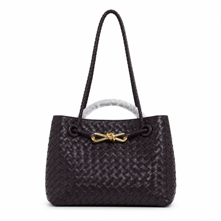 Braided Handbag for Women | Stylish Crossbody Bag with Braided Look Made of Vegan Leather with Gold Details and Shoulder Strap