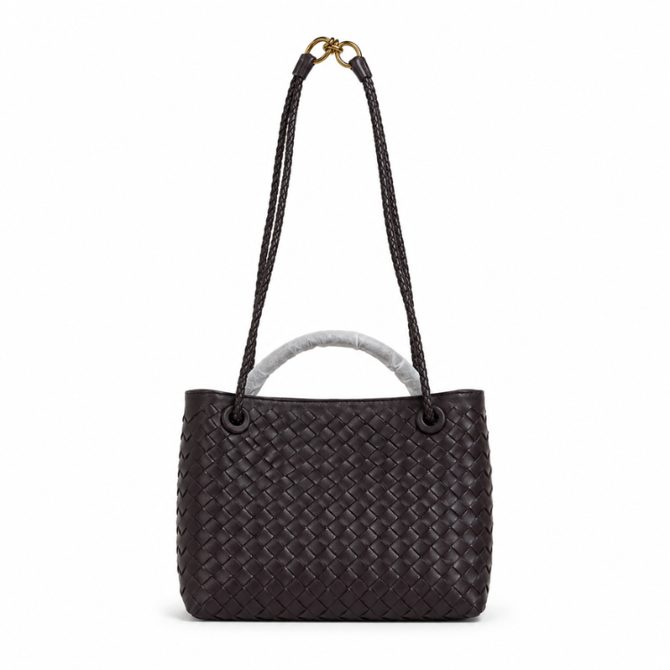 Braided Handbag for Women | Stylish Crossbody Bag with Braided Look Made of Vegan Leather with Gold Details and Shoulder Strap
