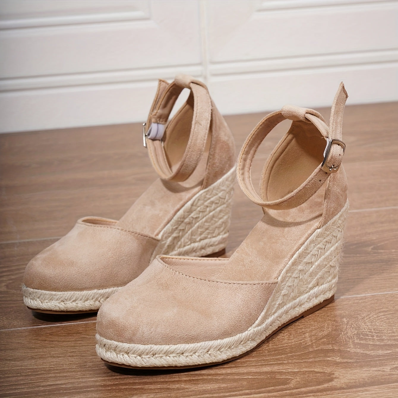 Damen Keilsandaletten mit geschlossenem Zehenbereich | Bequeme Espadrilles Sandalen mit Keilabsatz und verstellbarem Riemen
