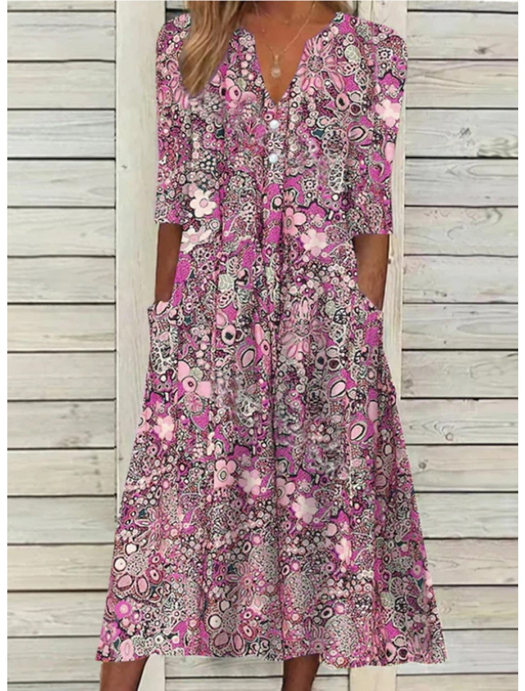 Sommerkleid für Damen | Bedrucktes Midikleid mit Taschen