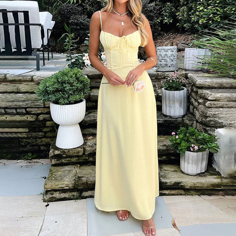 Damen Maxikleid für den Sommer | Ärmelloses Sommerkleid mit gerafftem Oberteil | Luftiges langes Freizeitkleid für den Urlaub