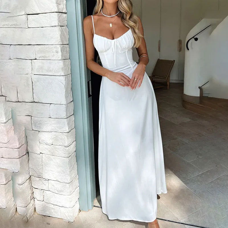 Damen Maxikleid für den Sommer | Ärmelloses Sommerkleid mit gerafftem Oberteil | Luftiges langes Freizeitkleid für den Urlaub