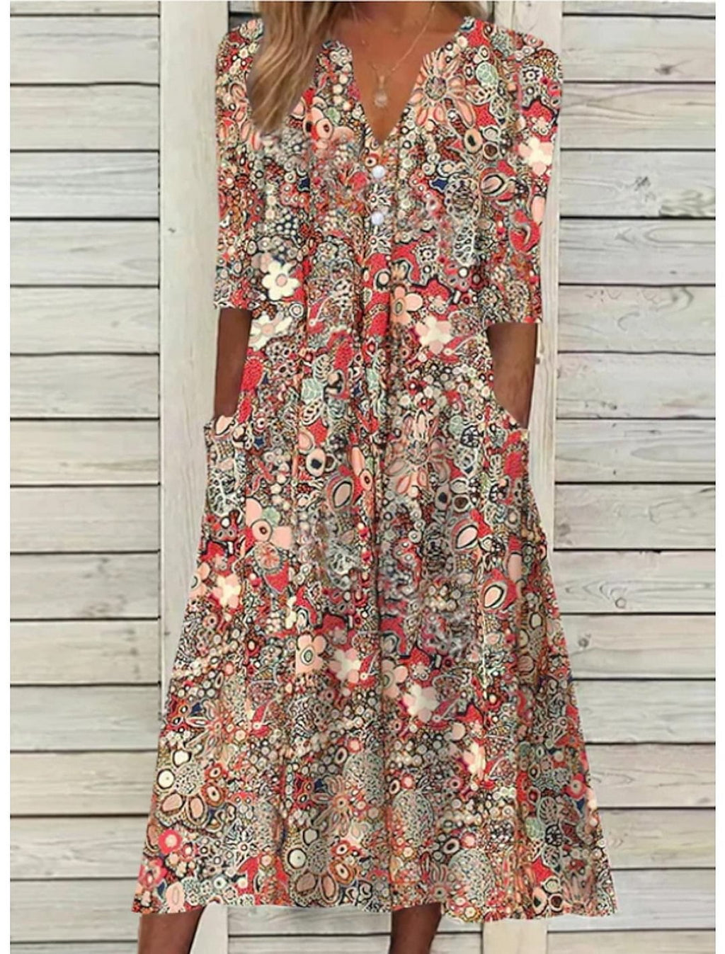 Sommerkleid für Damen | Bedrucktes Midikleid mit Taschen