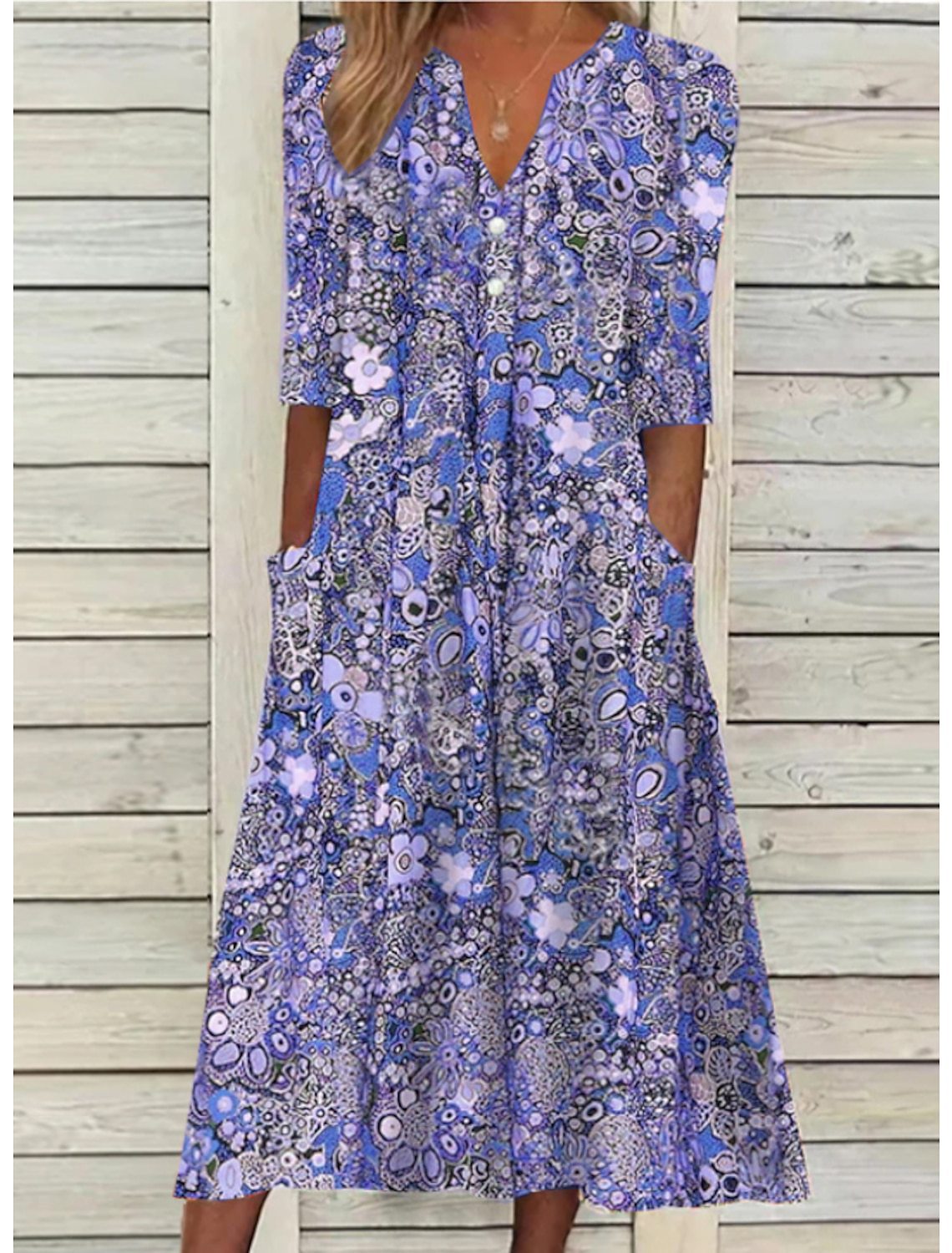 Sommerkleid für Damen | Bedrucktes Midikleid mit Taschen