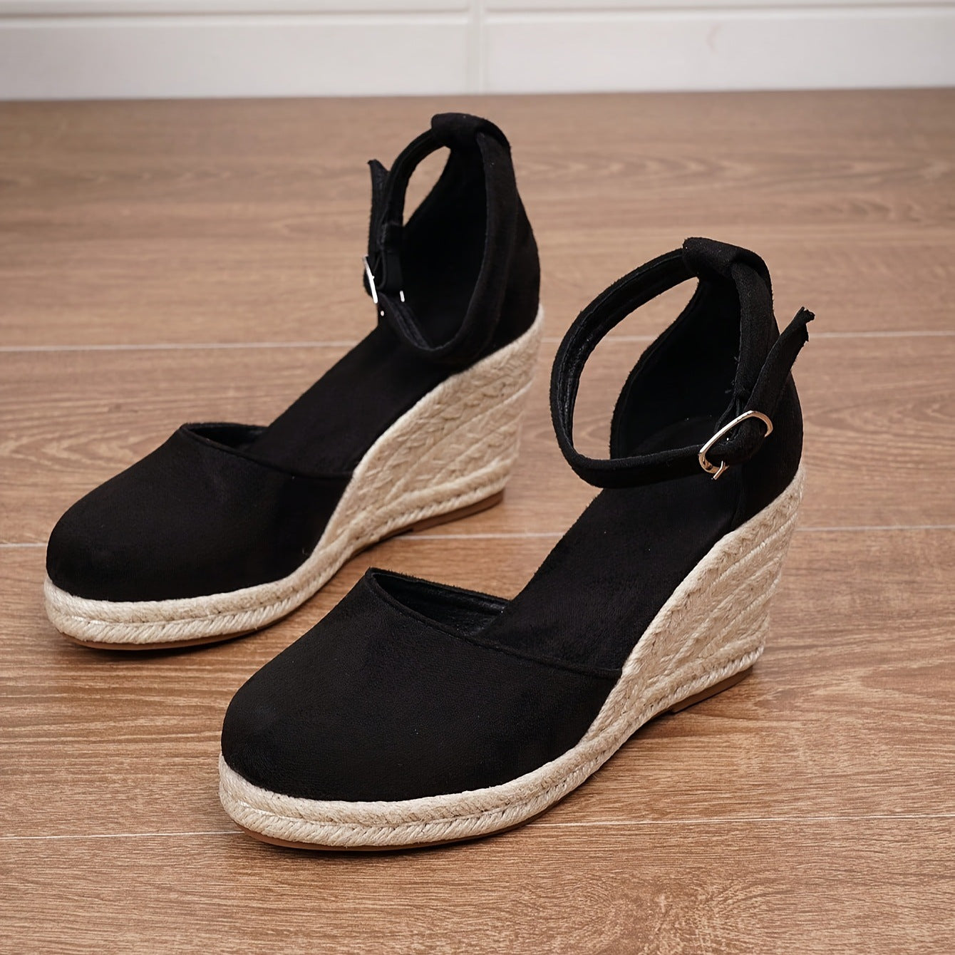 Damen Keilsandaletten mit geschlossenem Zehenbereich | Bequeme Espadrilles Sandalen mit Keilabsatz und verstellbarem Riemen