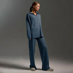 blaues lounge set damen mit weiter hose und relaxed fit top