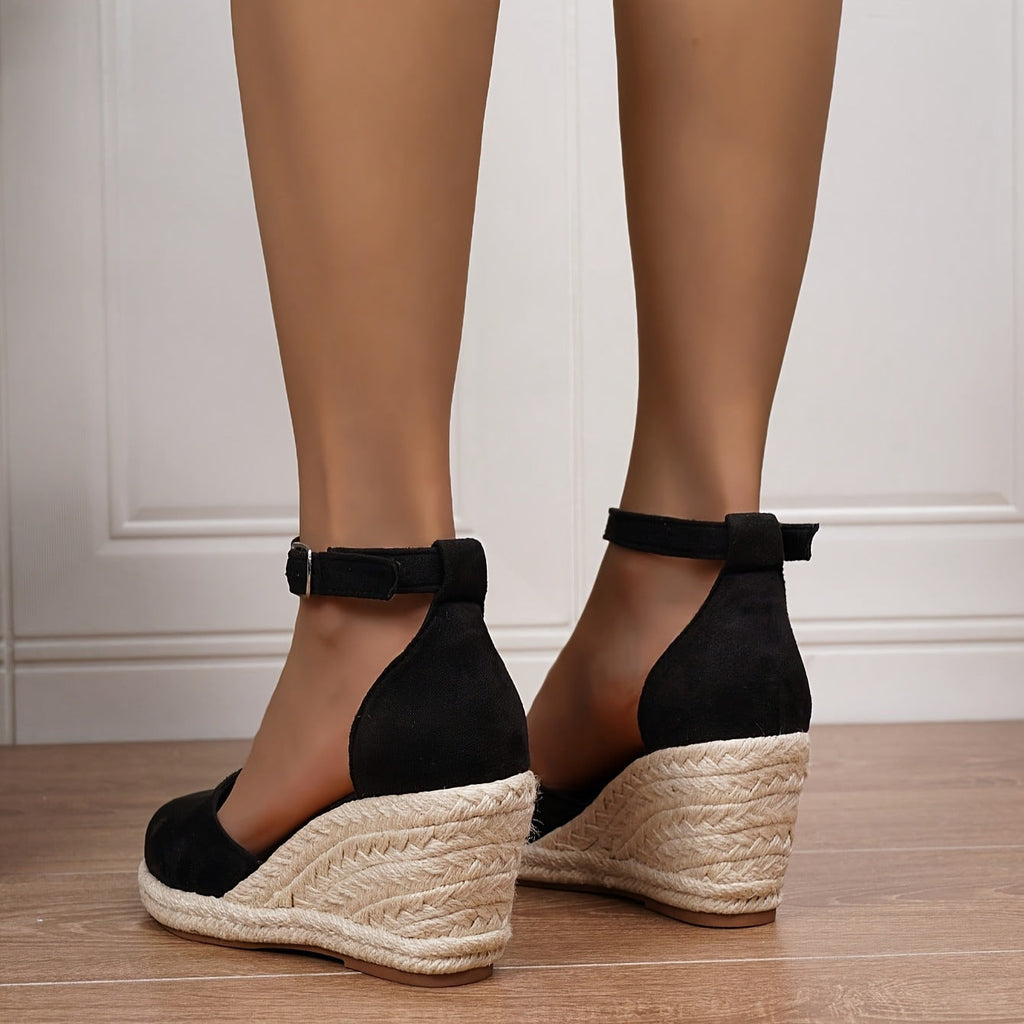Damen Keilsandaletten mit geschlossenem Zehenbereich | Bequeme Espadrilles Sandalen mit Keilabsatz und verstellbarem Riemen