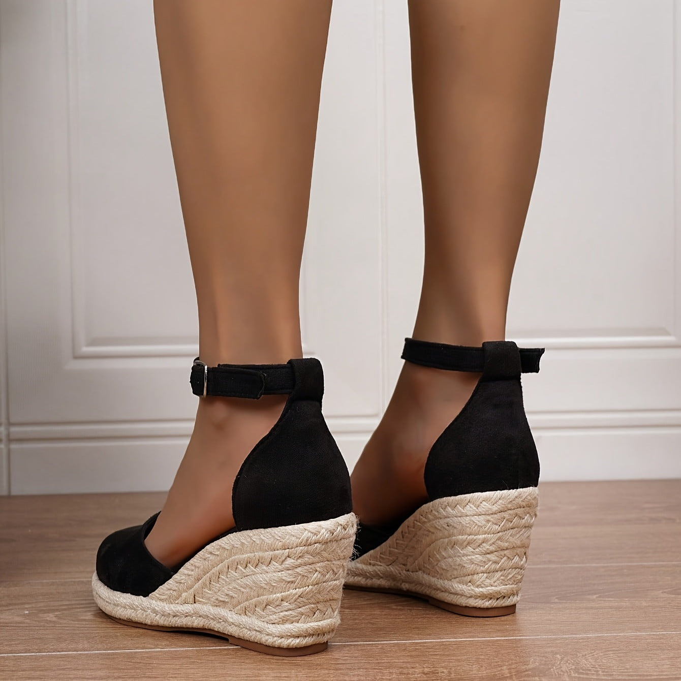Damen Keilsandaletten mit geschlossenem Zehenbereich | Bequeme Espadrilles Sandalen mit Keilabsatz und verstellbarem Riemen