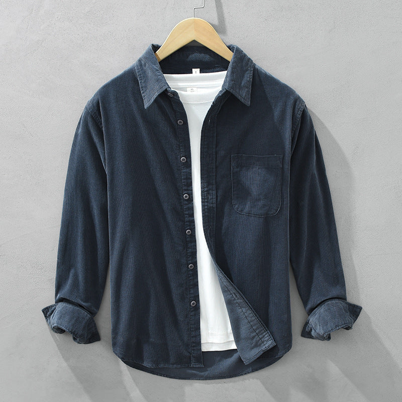 NOUVEAU RICHE Cordhemd Herren Retro Im Eleganten Stil Für Jeden Anlass Dunkelblau