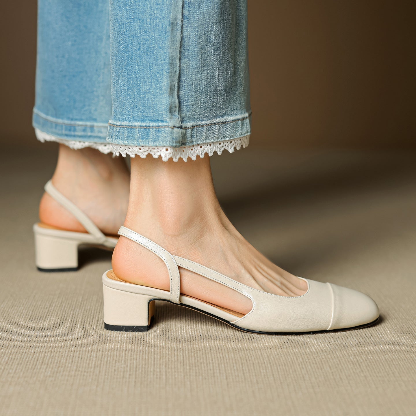 Slingback-Pumps aus echtem Leder für Damen