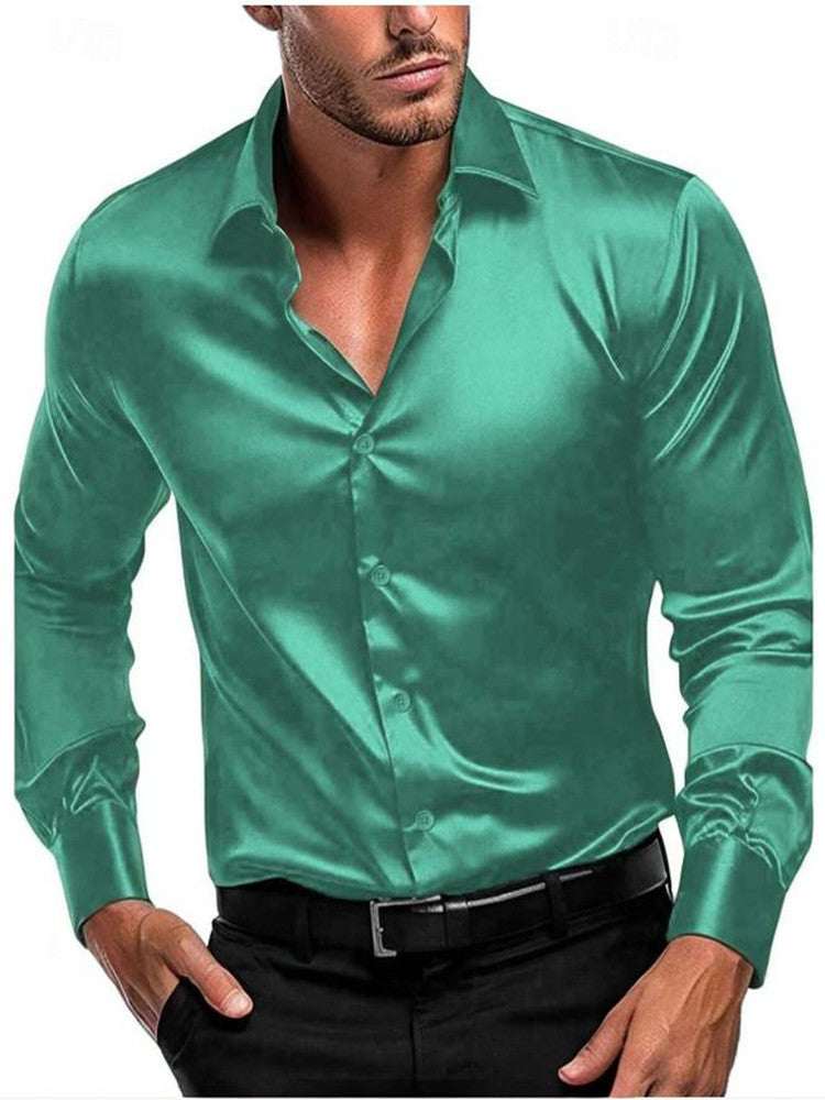 Slim fit men's shirt made of shiny satin | Long-sleeve business shirt with classic collar for festive occasions and office use