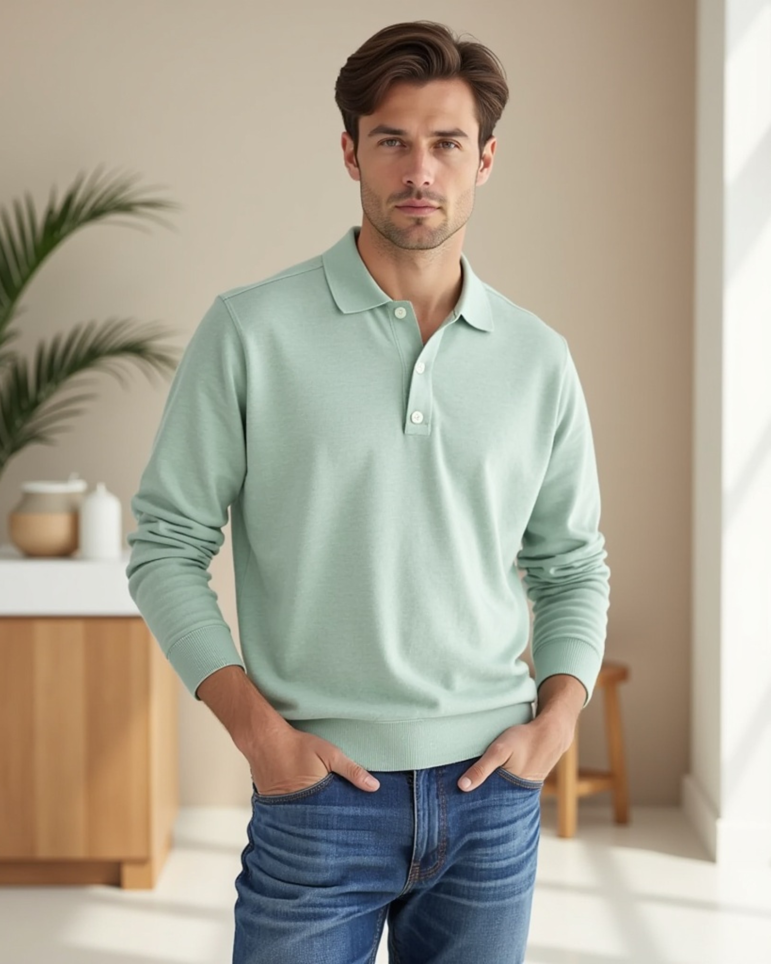 Langarm-Poloshirt für Herren mit Knopfleiste