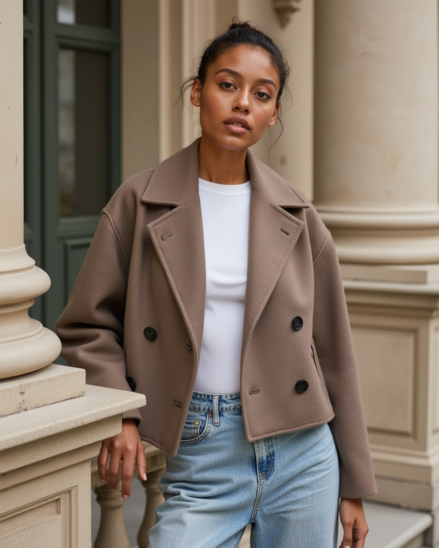 Strukturierte Kurzjacke für Damen mit Doppelknopfleiste