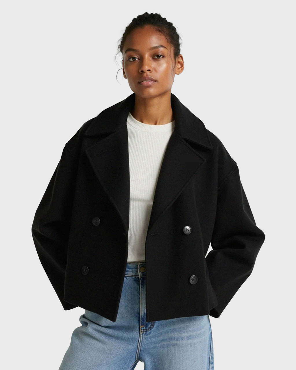 Strukturierte Kurzjacke für Damen mit Doppelknopfleiste