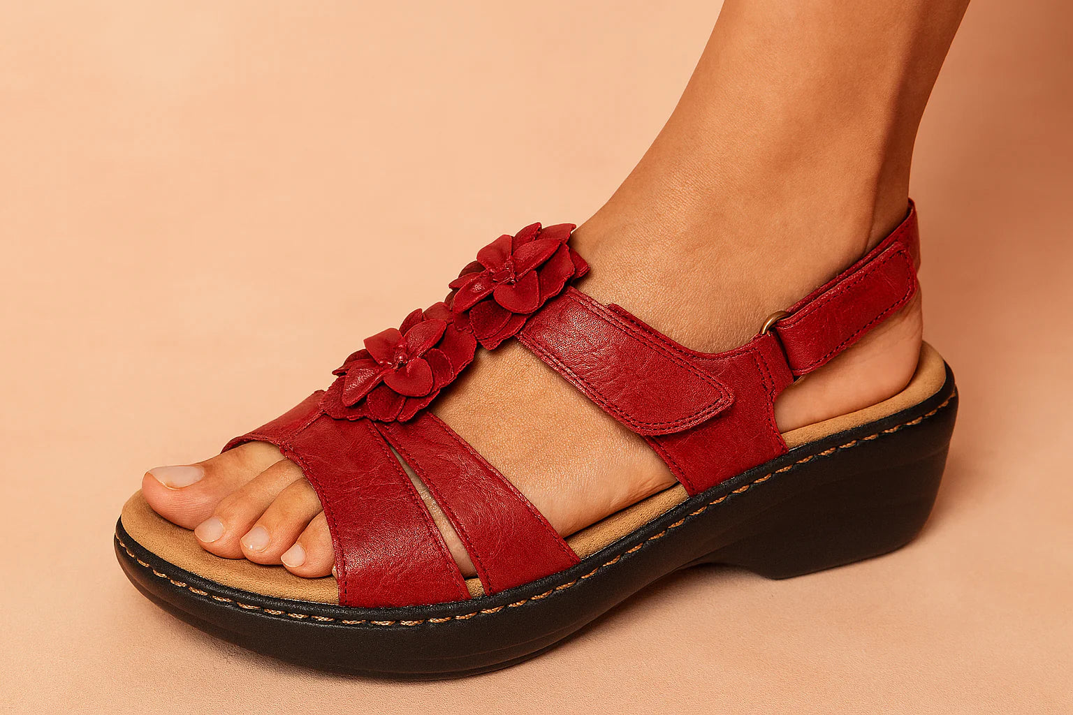 Orthopädische Sandalen für Damen | Bequeme Keilsandaletten mit weichem Fußbett und floralem Muster für den Sommer