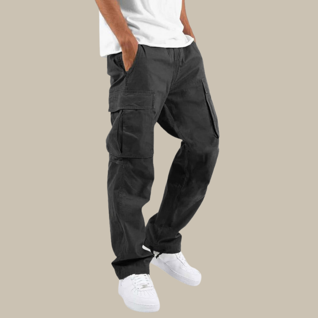 Comfortable cargo pants for men with stretch content | Regular fit casual pants with elastic waistband and practical pockets