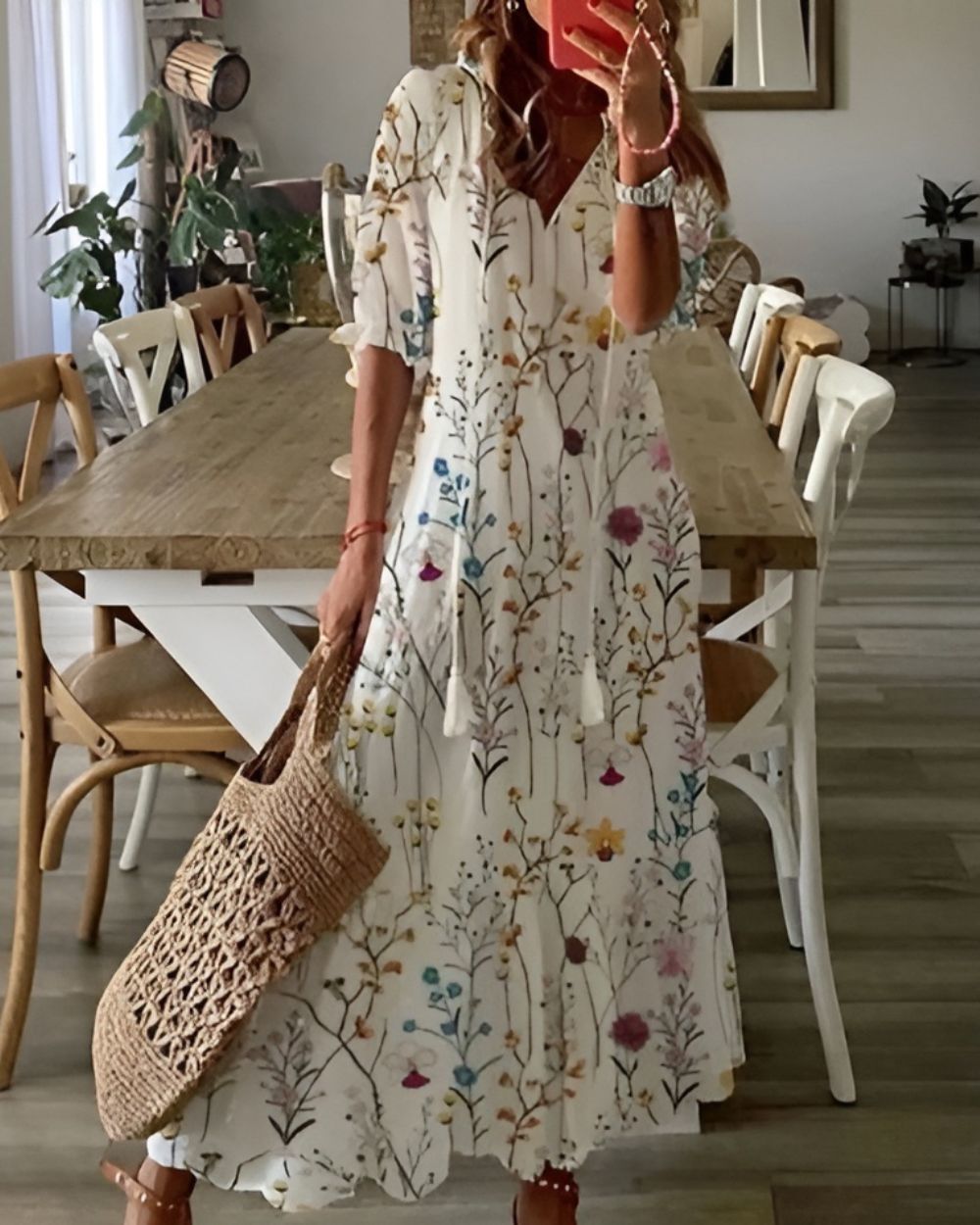 Boho-Maxikleid mit Quasten-Bindeband