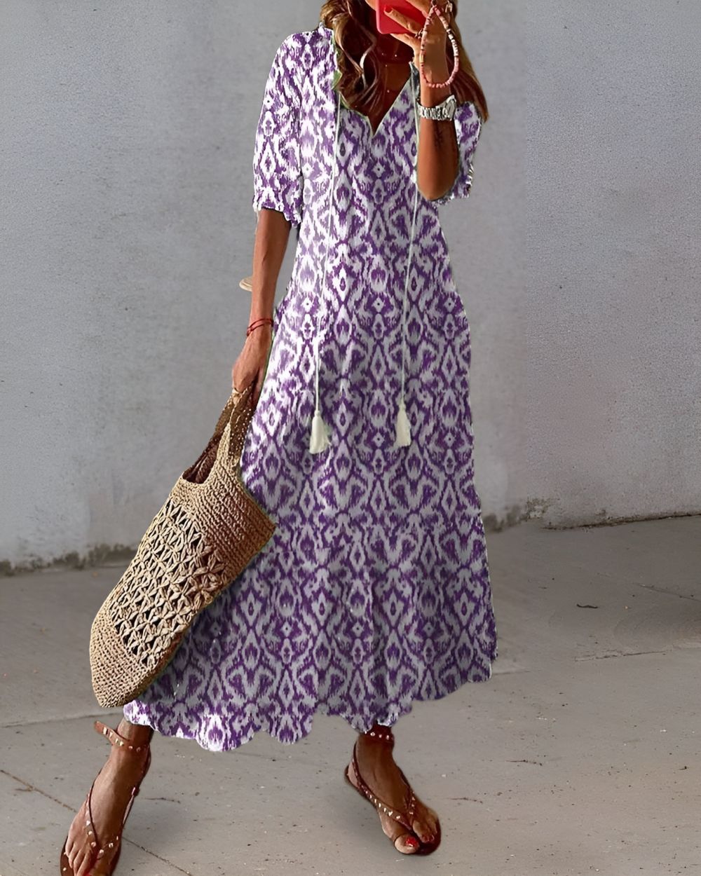 Boho-Maxikleid mit Quasten-Bindeband
