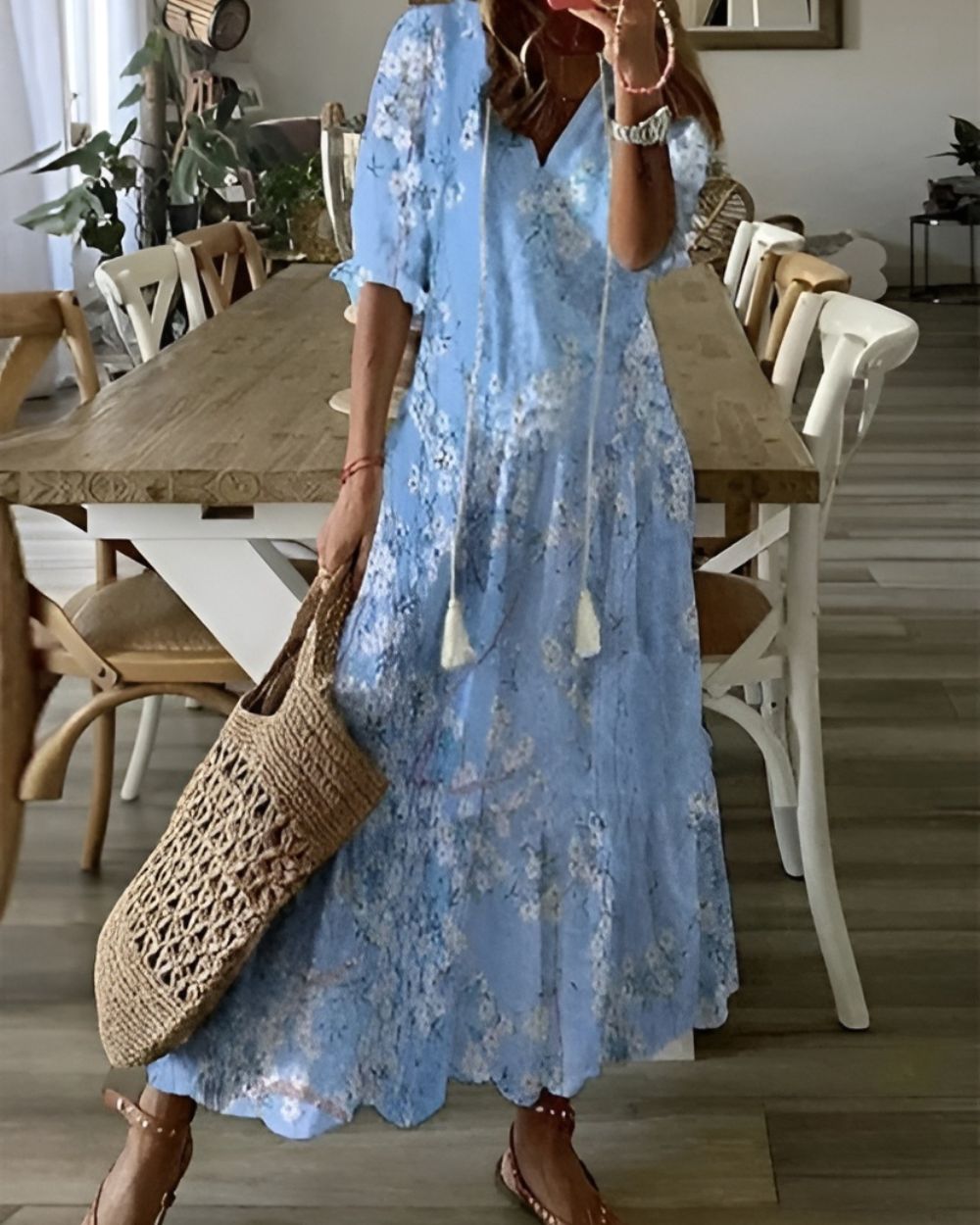 Boho-Maxikleid mit Quasten-Bindeband
