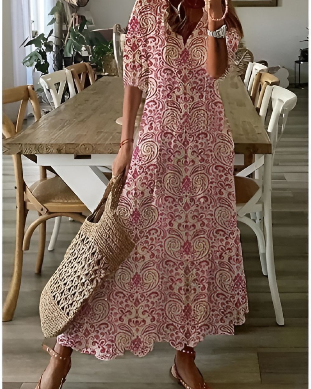 Boho-Maxikleid mit Quasten-Bindeband