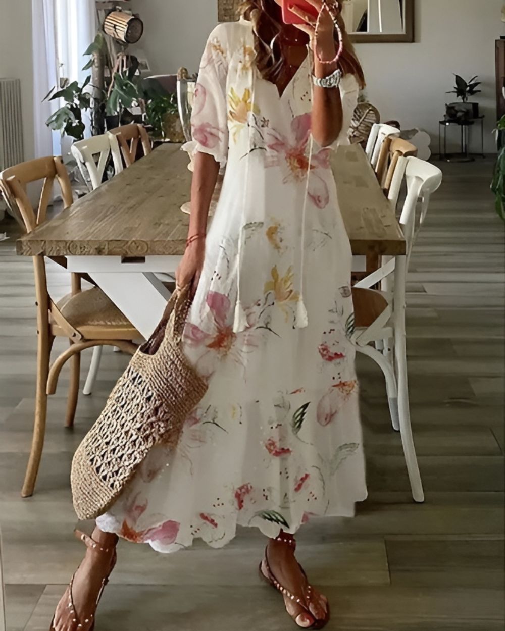 Boho-Maxikleid mit Quasten-Bindeband