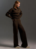 braunes lounge set damen mit weiter hose und lockerem oberteil