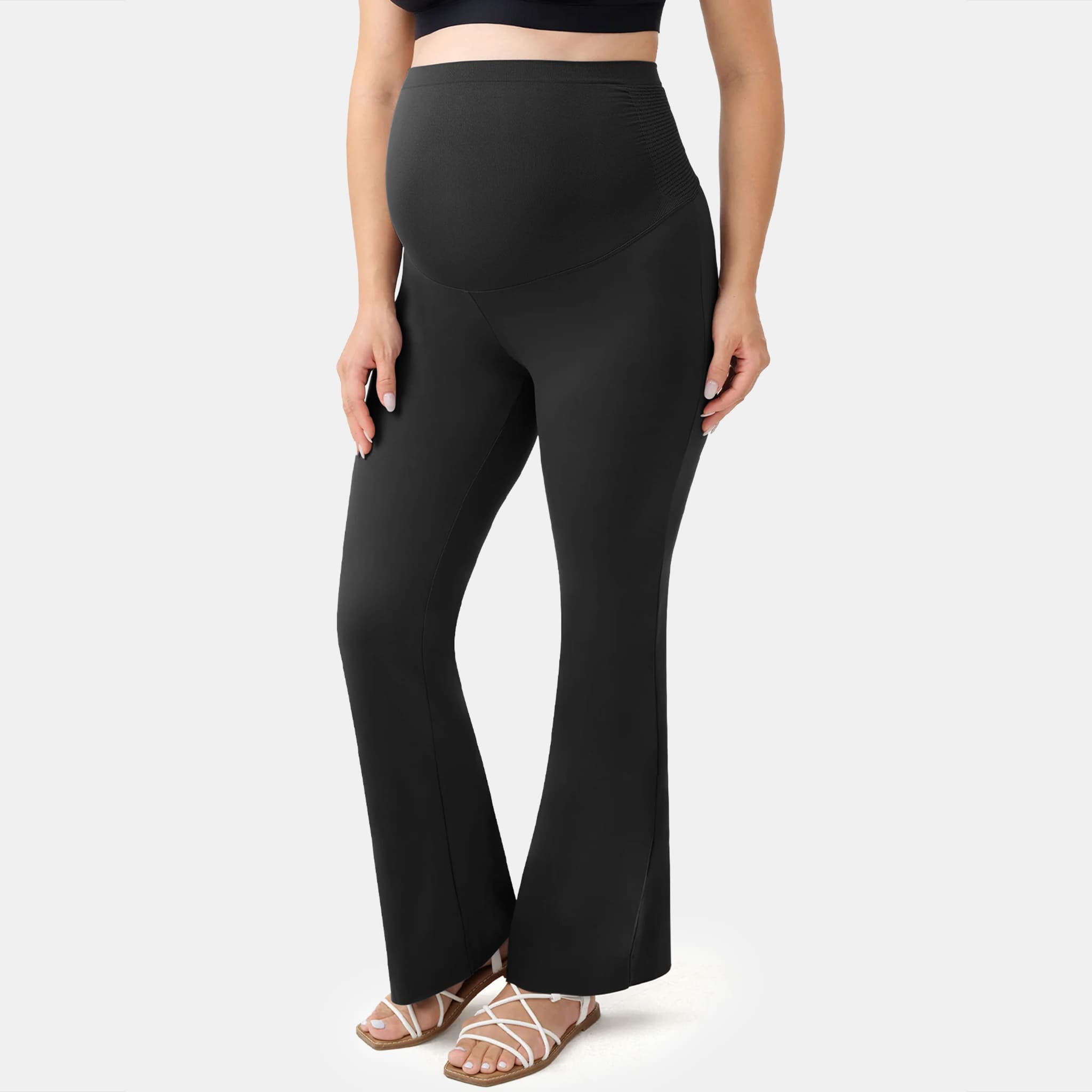Seamless maternity pants with belly support | Comfortable pregnancy pants with flared leg for everyday wear and postpartum
