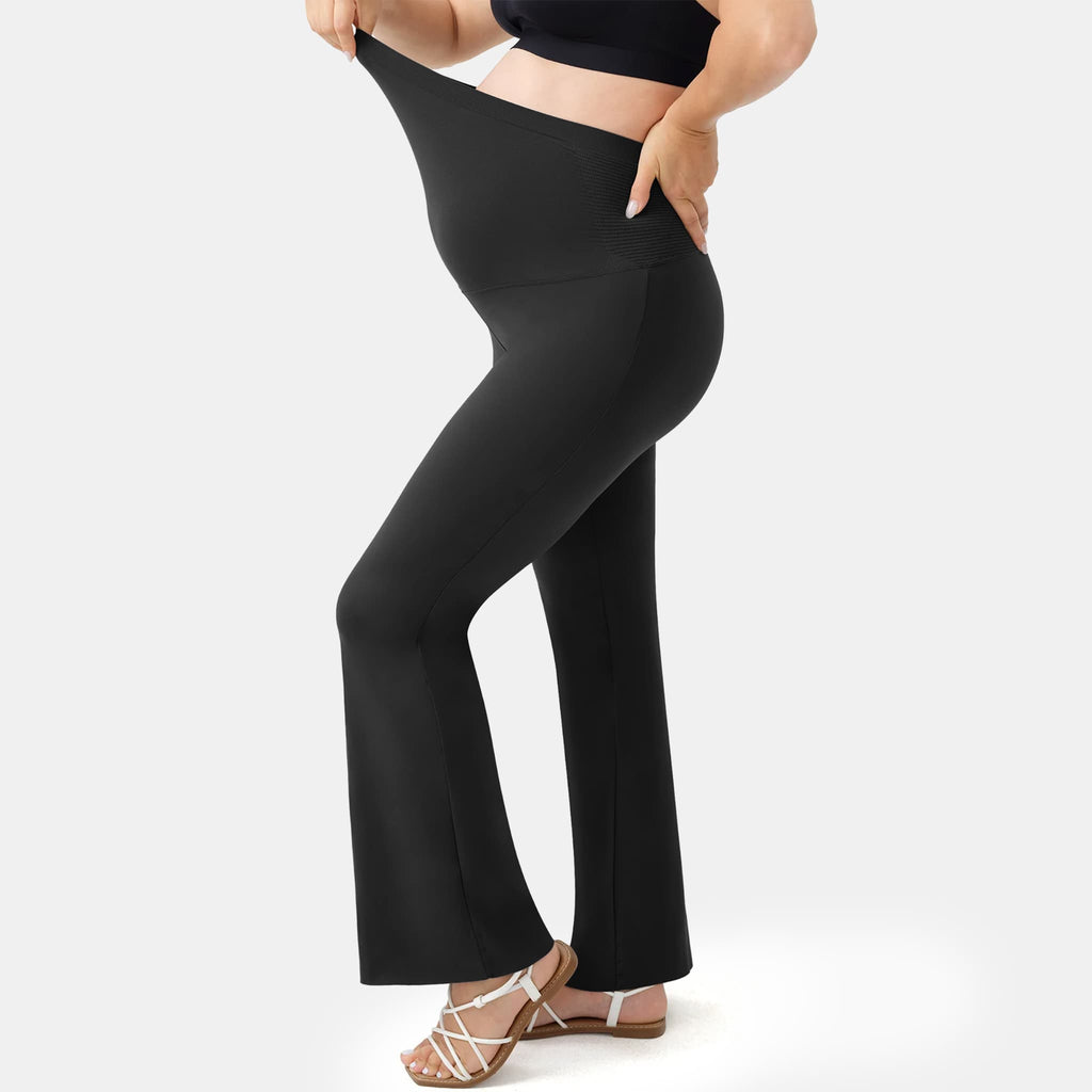 Seamless maternity pants with belly support | Comfortable pregnancy pants with flared leg for everyday wear and postpartum