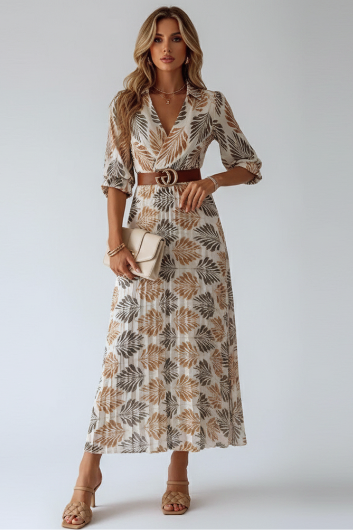 Maxikleid Damen mit Allover-Print | Sommerliches Freizeitkleid mit halblangen Ärmeln | Lockere Passform & knöchellang