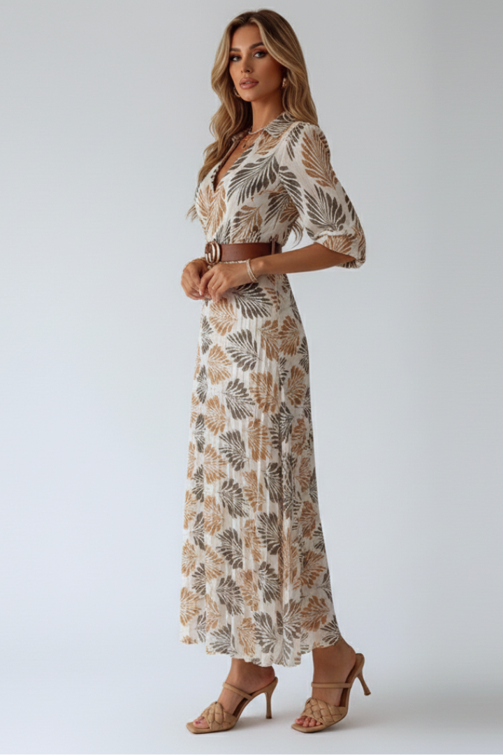 Maxikleid Damen mit Allover-Print | Sommerliches Freizeitkleid mit halblangen Ärmeln | Lockere Passform & knöchellang