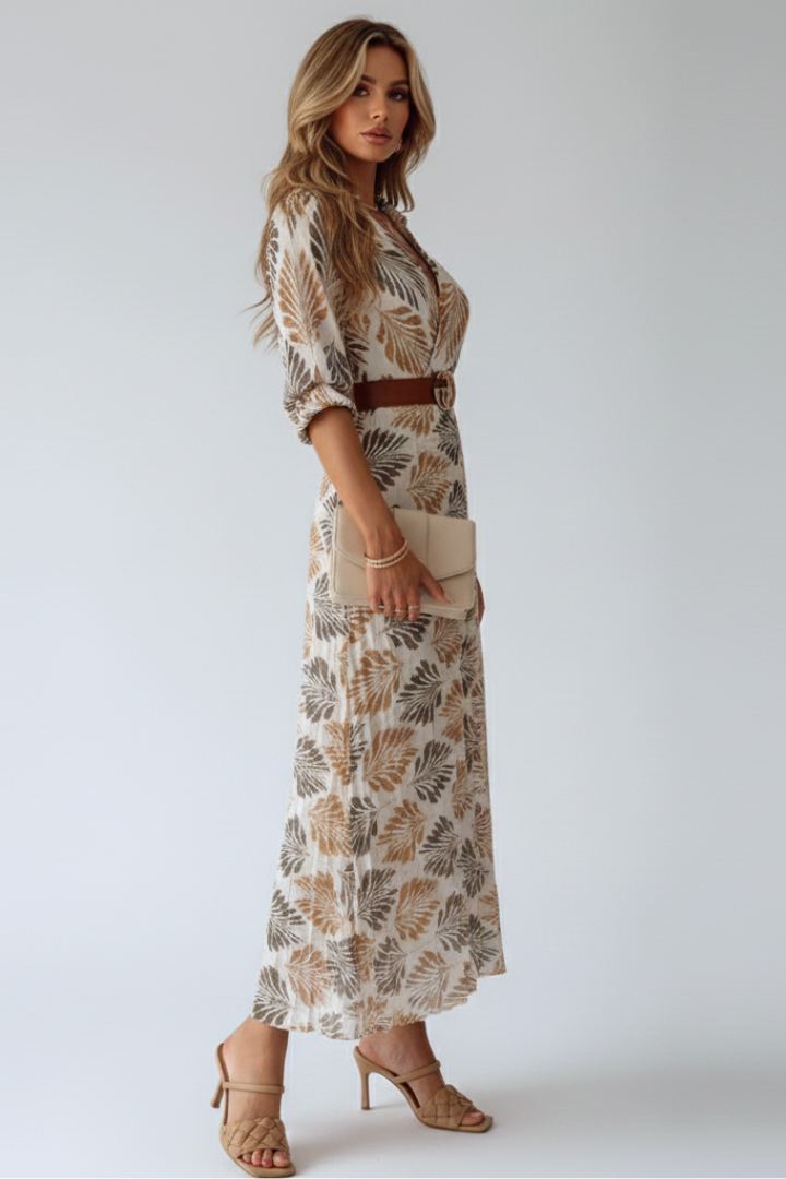 Maxikleid Damen mit Allover-Print | Sommerliches Freizeitkleid mit halblangen Ärmeln | Lockere Passform & knöchellang