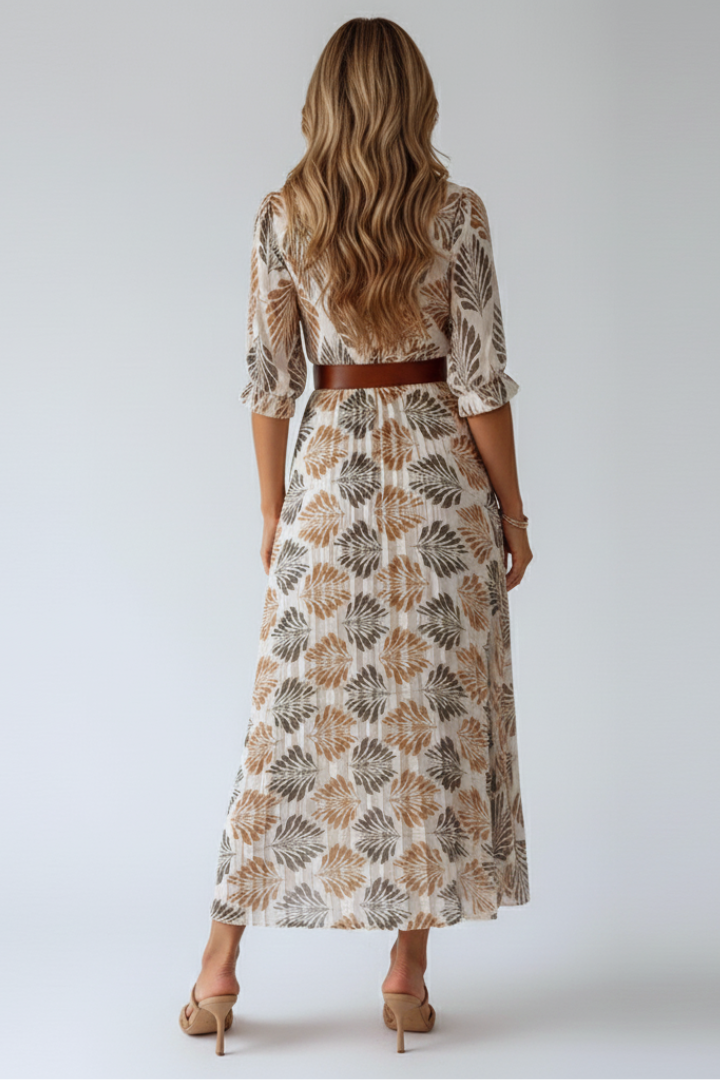 Maxikleid Damen mit Allover-Print | Sommerliches Freizeitkleid mit halblangen Ärmeln | Lockere Passform & knöchellang