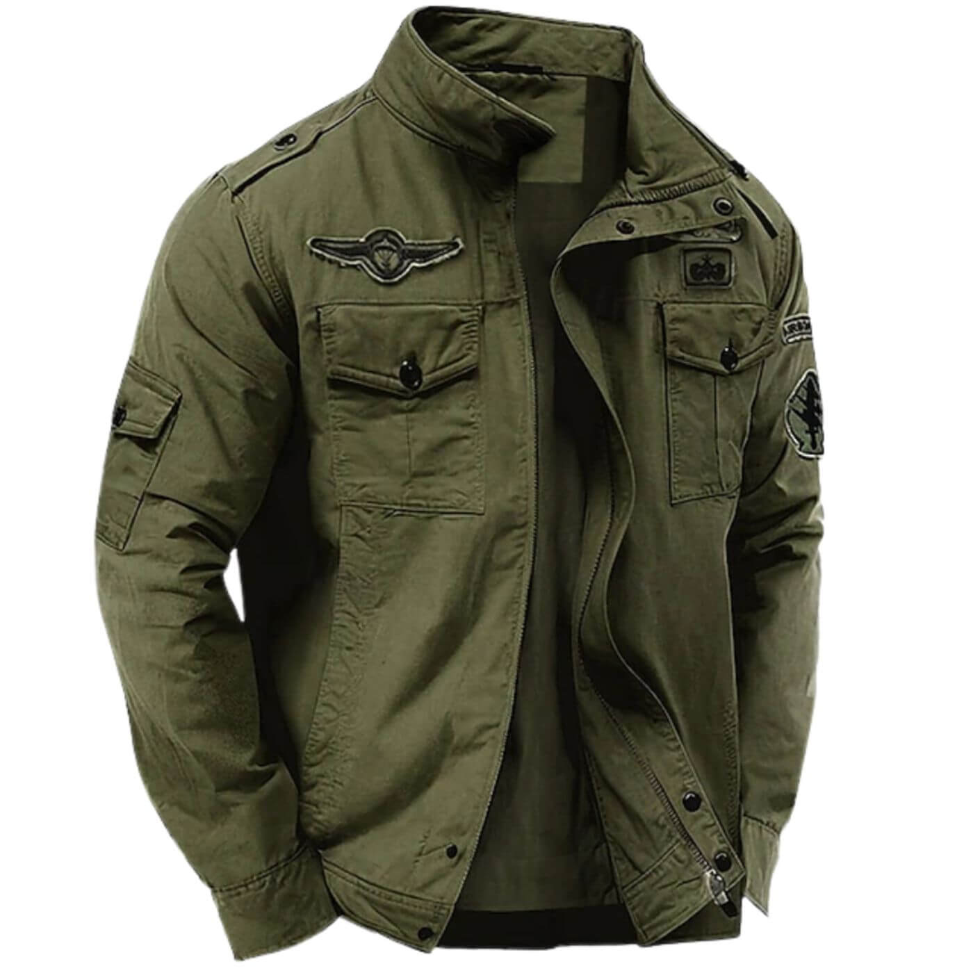 Herren Militärjacke aus Baumwolle - Strukturierte Cargo Jacke mit Stehkragen und Reißverschluss - Robuste Übergangsjacke