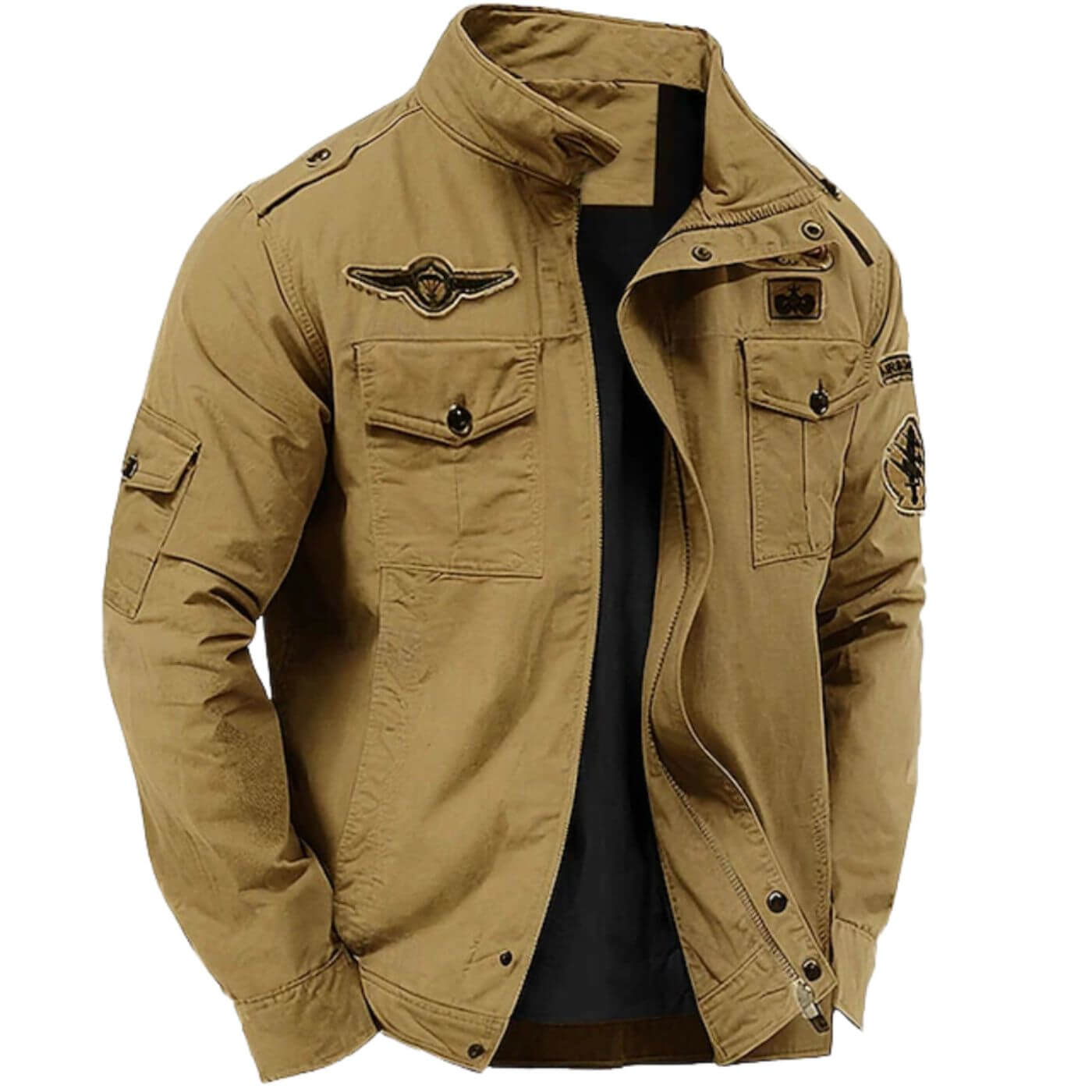 Men's military jacket made of cotton - structured cargo jacket with stand-up collar and zipper - sturdy transitional jacket