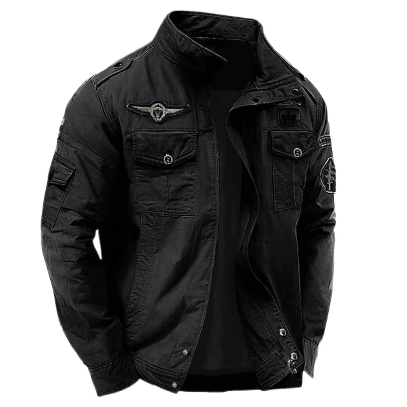 Men's military jacket made of cotton - structured cargo jacket with stand-up collar and zipper - sturdy transitional jacket