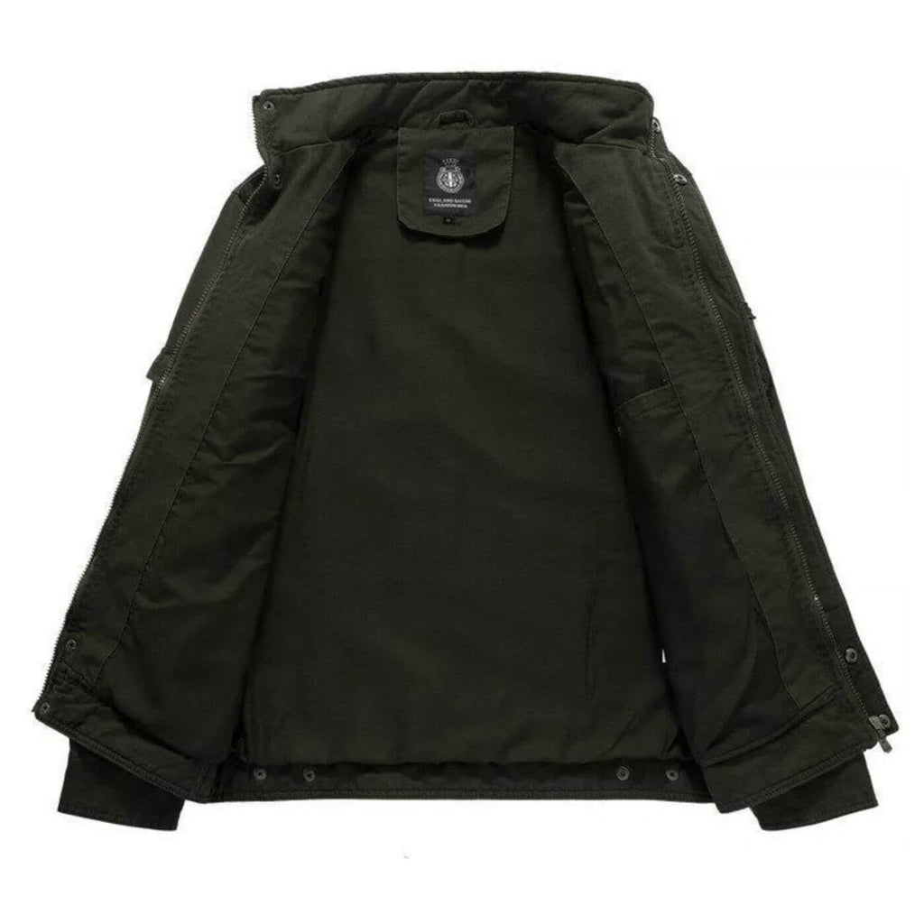 Herren Militärjacke aus Baumwolle - Strukturierte Cargo Jacke mit Stehkragen und Reißverschluss - Robuste Übergangsjacke